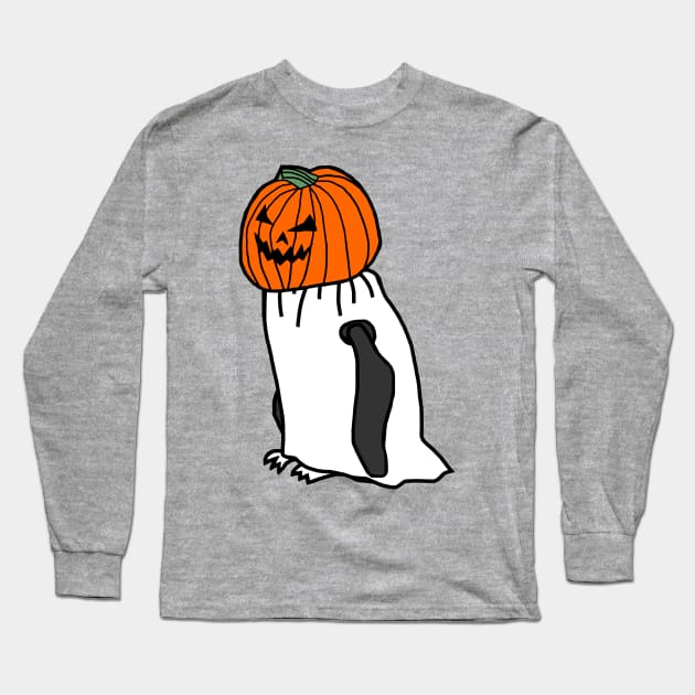 Penguin Wearing Halloween Horror Pumpkin Ghost Costume Long Sleeve T-Shirt by ellenhenryart